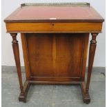 A reproduction Yew wood Davenport, with brass ¾ gallery and inset red leather writing surface,