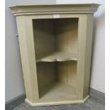 A pine wall-hanging corner shelving unit, of one open fitted shelf, painted distressed Annie