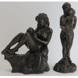 Two bronzed figural groups depicting mothers with their young children, late 20th century. 8.5 in (