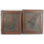 Two unusual matching European writing desk boxes inset with bronze plaques, late 19th/early 20th