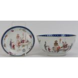 A Chinese polychrome painted famille rose matching bowl and dish, 18th century. Both with decoration