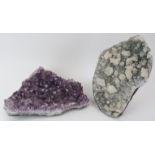 Natural History: Two large amethyst and quartz rock crystal specimens. (2 items) Amethyst: 27 cm