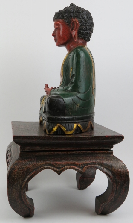 A Chinese gilt lacquered carving of Buddha with stand, 20th century. 51 cm total height. Condition - Image 4 of 5