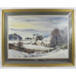 Wilfred Ball (20th century) - 'Panoramic winter landscape and farm', watercolour, signed 50cm x