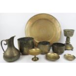 A group of brassware items, 19th/20th century. Comprising a Victorian pierced brass receptacle