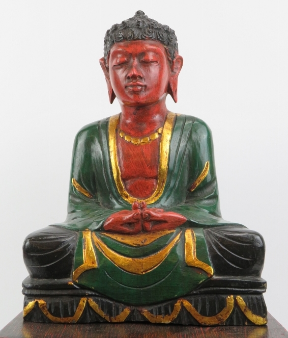 A Chinese gilt lacquered carving of Buddha with stand, 20th century. 51 cm total height. Condition - Image 2 of 5