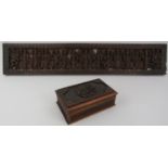 Two Indian carved wood objects, 20th century. Comprising an ornately carved box with hidden