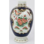 An early Worcester gilt and polychrome enamel decorated porcelain tea caddy, late 18th century.