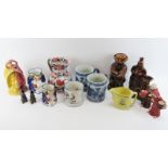 A group of British and European ceramic wares, 19th/20th century. Notable items include several toby