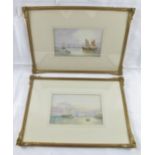 George Turner (1843-1910) - 'Seascapes with various boats', watercolours, a pair, signed, 15cm x