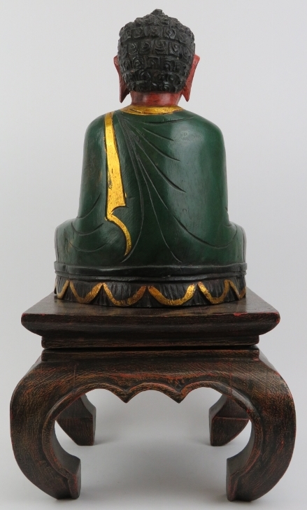 A Chinese gilt lacquered carving of Buddha with stand, 20th century. 51 cm total height. Condition - Image 3 of 5