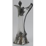 A WMF German Art Nouveau silver plated pewter and glass decanter and stopper, early 20th century.