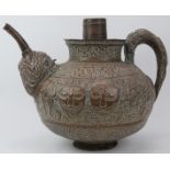 A large Indian Kindi ritual decanter vessel, 19th century or earlier. Embossed with decorative bands
