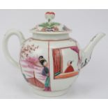 An early Worcester chinoiserie pattern decorated porcelain teapot and cover, late 18th century.