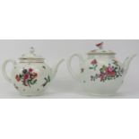Two early Worcester polychrome enamel decorated porcelain teapots and covers, late 18th century.