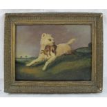 British School (19th century) - 'Terrier with a rabbit in it's mouth', oil on panel, 20cm x 27cm,