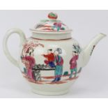 An early Worcester chinoiserie pattern decorated porcelain teapot and cover, late 18th century.