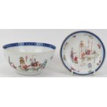 A Chinese polychrome painted famille rose matching bowl and dish, 18th century. Both with decoration