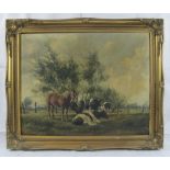Leopold Wenzel (1885-1972) - 'Cattle and a horse in a meadow', oil on canvas, signed, 40cm x 50cm,