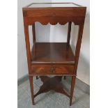 A Georgian mahogany two-tier bijouterie table, with parquetry inlay, the lower tier housing one long