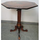 A 19th century mahogany octagonal tilt-top table/music stand with ebonised and satinwood foliate