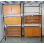 A mid-century teak 'Ladderax' two-bay modular wall system by Staples & Co, comprising two glazed