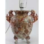 A large Japanese satsuma twin handled vase converted into a table lamp, Meiji period with later