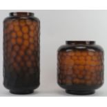 Two matching European amber glass vases, mid/late 20th century. Similarly modelled to Guaxs