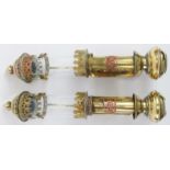 A pair of Great Western Railway brass and glass wall mounting carriage candle lamps. Both bearing