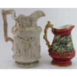Two Victorian relief moulded jugs, 19th century. Comprising a large Charles Meigh relief moulded '