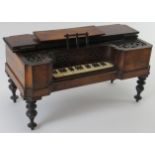 A rare European miniature mechanical music model of a square grand piano, 19th century.
