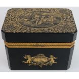 A French gilt decorated black glass jewellery trinket casket, 19th century. With gilt metal