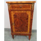 A vintage French Empire revival bur walnut and kingwood side cabinet, crossbanded and with ormolu
