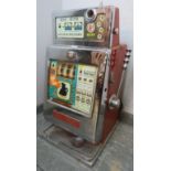 A vintage Charrington’s themed chromed one-armed bandit mechanical slot machine by Bell Fruit.