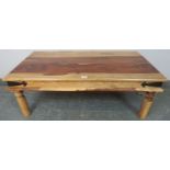 An Eastern Jali wood rectangular coffee table, with metal bound corners, on turned supports. H40