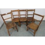 Five antique elm and beech child’s chairs, on tapering supports with double side stretchers and