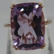 Rose de France amethyst cushion cut cocktail ring. Size P. Large 18 x 13mm solitaire of good cut,