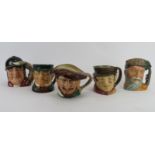 A group of five Royal Doulton character jugs. Comprising Sir Francis Drake, Robinson Crusoe,