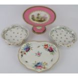 A group of four Georgian and Victorian porcelain wares, 19th century. Comprising a Derby porcelain