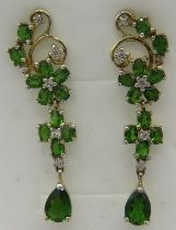 Russian Diopside cluster earrings. 35mm length. 14k yellow gold over sterling silver. Post back.
