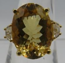 Large oval faceted 18 x 13mm citrine of good cut, colour & clarity. 18k yellow gold & sterling