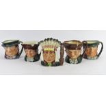 A group of five Royal Doulton character jugs. Comprising North American Indian, D6611, Old