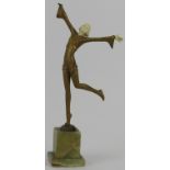 A Josef Lorenzl gilt bronze, ivory and onyx female dancing figure, circa 1930. Marked Lorenzl to the