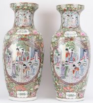 Two large Chinese Rose Mandarin porcelain vases, late 20th century. (2 items) 60.5 cm height, 59.6