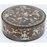 A large Chinese mother of pearl inlaid wooden sewing box and cover, 19th century.