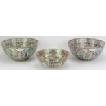 Three Chinese Rose Canton and Rose Mandarin punch bowls, 20th century. (3 items) Pair: 31 cm