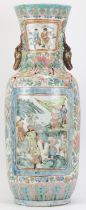 A large Chinese famille rose polychrome enamelled vase, early 20th century. Modelled with deer