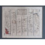 An engraved and hand coloured historical map of ‘The Road from London to Rye’ by John Senex, early