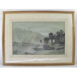 British School (1912) - 'Italian lake scene', pencil drawing heightened with white, indistinctly
