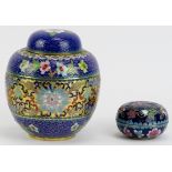 A Chinese cloisonné enamelled ginger jar and box, late 20th century.